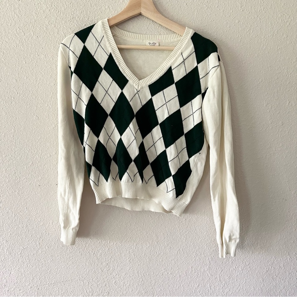 J Galt Brandy Melville Argyle Sweater Green/Nude size small